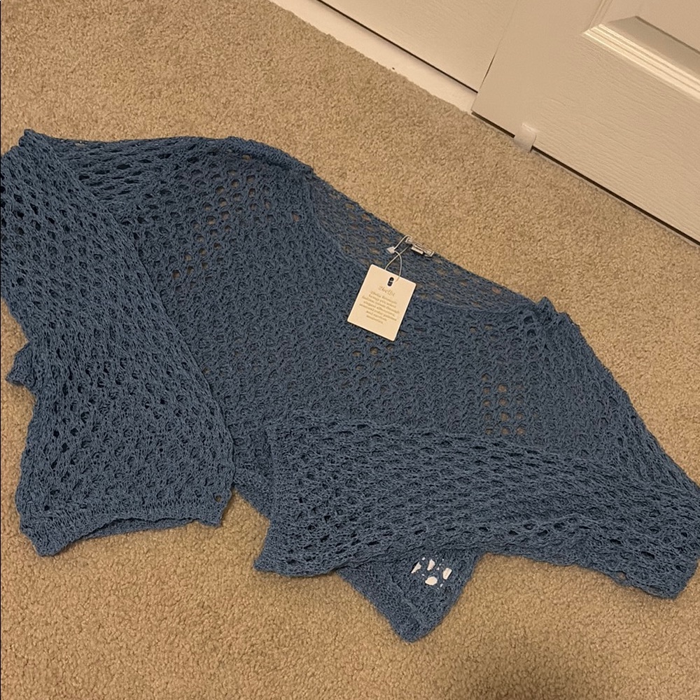 Blue Cropped Knit Sweater